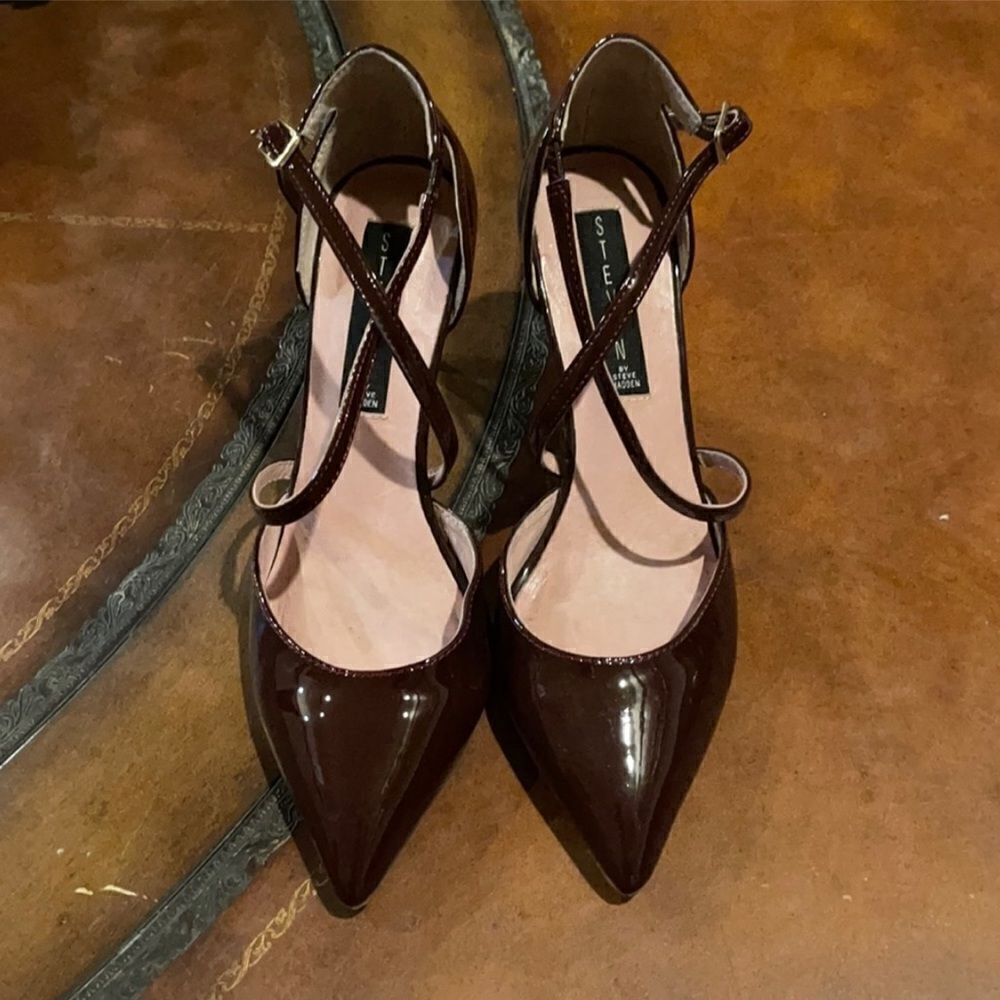 PATENT CRANBERRY Leather criss cross heels from Stitch Fix! Sabree point… - Picture 7 of 10